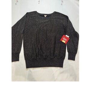 Reba Metallic Knit Sweater Women Medium Black‎ Silver NWT Shimmer Pullover